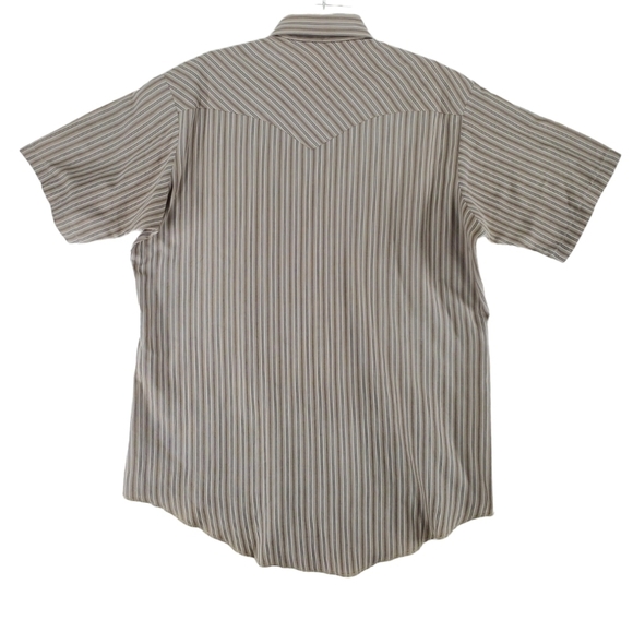Vtg Western Frontier SS Pearl Shirt Men L Beige Gray Striped 2-Pkts USA Made 90s - Picture 6 of 10
